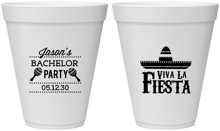 Personalized Bachelor Party 12 oz Foam Cups - Viva La Fiesta Mexican | 40001