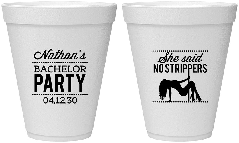 Personalized Bachelor Party 12 oz Foam Cups - Strip Club | 40008
