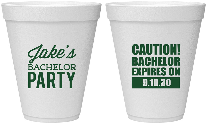 Personalized Bachelor Party 12 oz Foam Cups - Caution Expires On | 40009