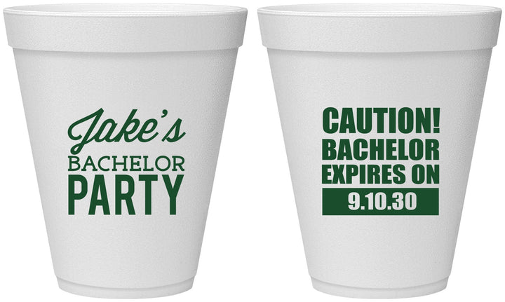 Personalized Bachelor Party 12 oz Foam Cups - Caution Expires On | 40009