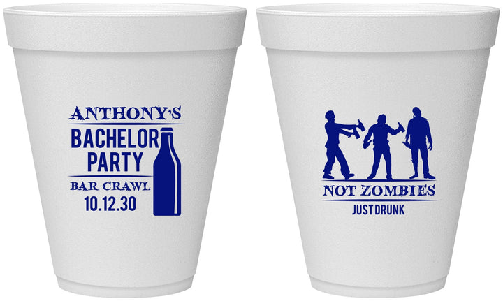 Personalized Bachelor Party 12 oz Foam Cups - Bar Crawl | 40010