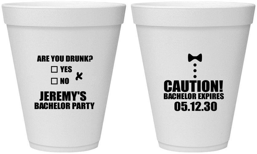 Personalized Bachelor Party 12 oz Foam Cups - Caution Expires On | 40013