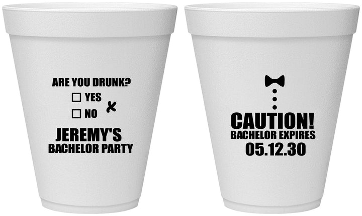 Personalized Bachelor Party 12 oz Foam Cups - Caution Expires On | 40013