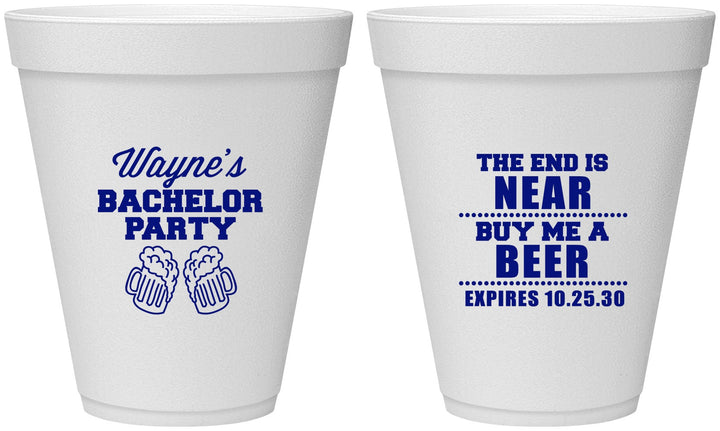 Personalized Bachelor Party 12 oz Foam Cups - Beer | 40014