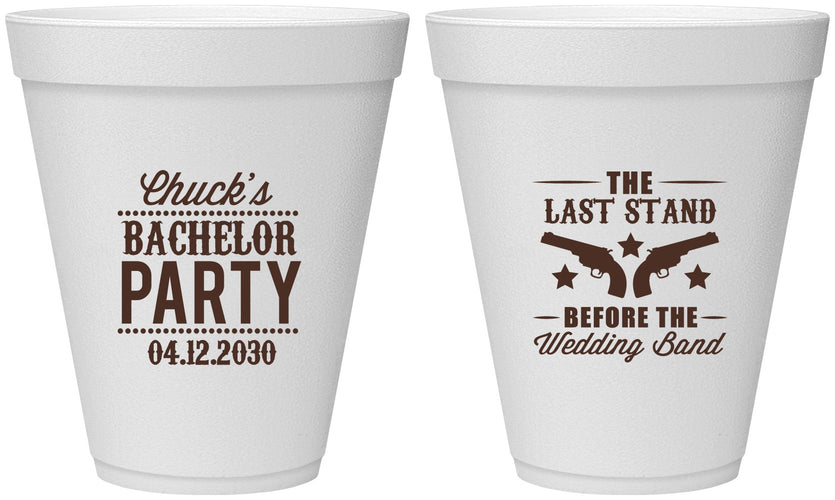 Personalized Bachelor Party 12 oz Foam Cups - Last Stand Wedding Bands | 40015