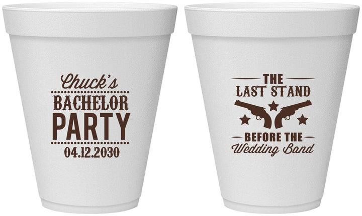 Personalized Bachelor Party 12 oz Foam Cups - Last Stand Wedding Bands | 40015