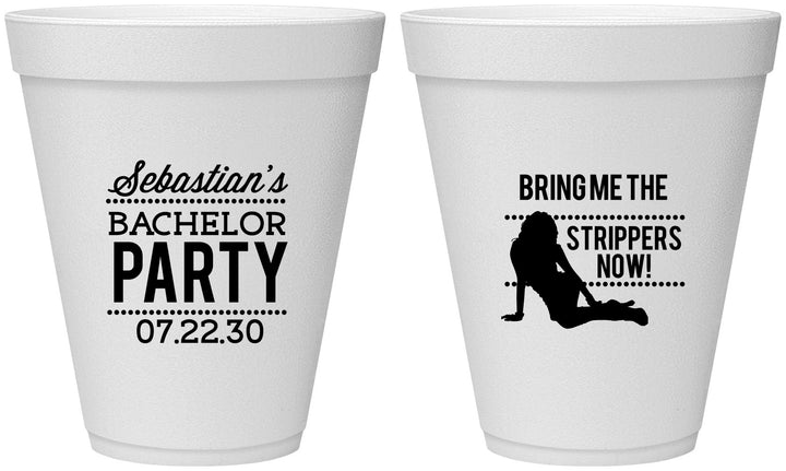 Personalized Bachelor Party 12 oz Foam Cups - Strip Club | 40017