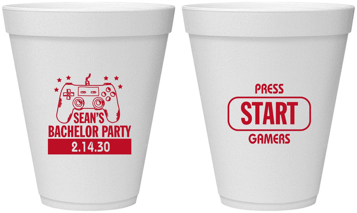 Personalized Bachelor Party 12 oz Foam Cups - Video Games | 40018