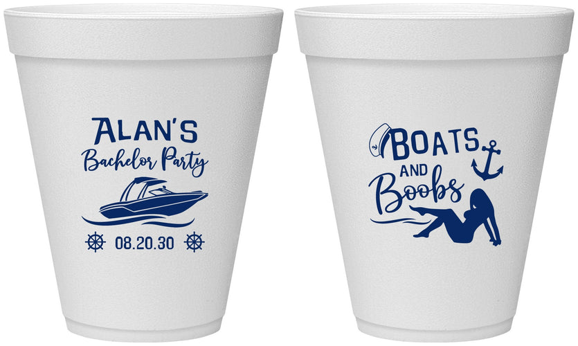 Personalized Bachelor Party 12 oz Foam Cups - Nautical Boats | 40021