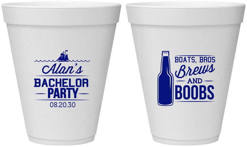 Personalized Bachelor Party 12 oz Foam Cups - Brews And Boobs | 40022