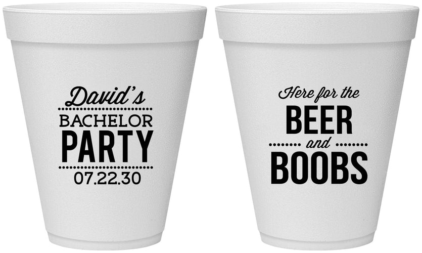 Personalized Bachelor Party 12 oz Foam Cups - Beer And Boobs | 40027