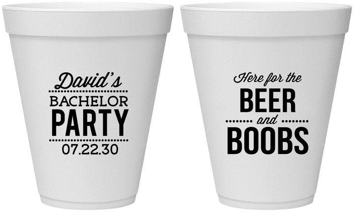 Personalized Bachelor Party 12 oz Foam Cups - Beer And Boobs | 40027
