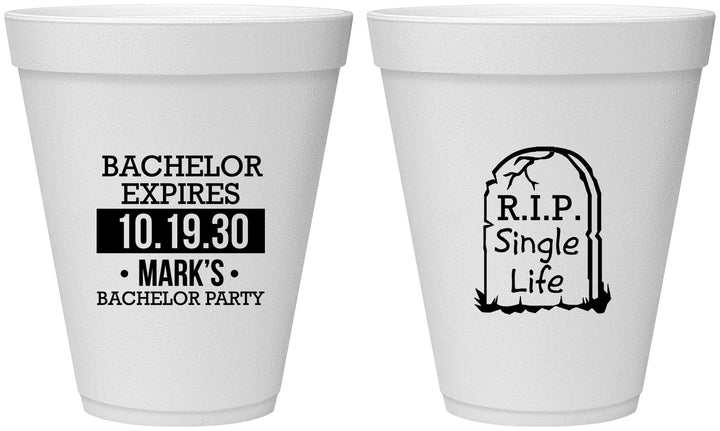 Personalized Bachelor Party 12 oz Foam Cups - Rip Single Life | 40028