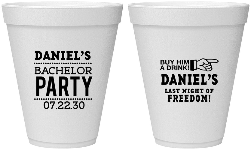 Personalized Bachelor Party 12 oz Foam Cups - Last Night Of Freedom | 40029