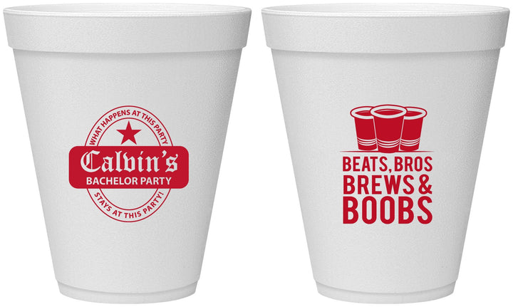Personalized Bachelor Party 12 oz Foam Cups - Brews And Boobs | 40031