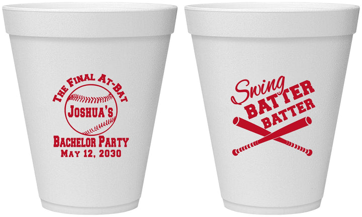 Personalized Bachelor Party 12 oz Foam Cups - Baseball | 40038