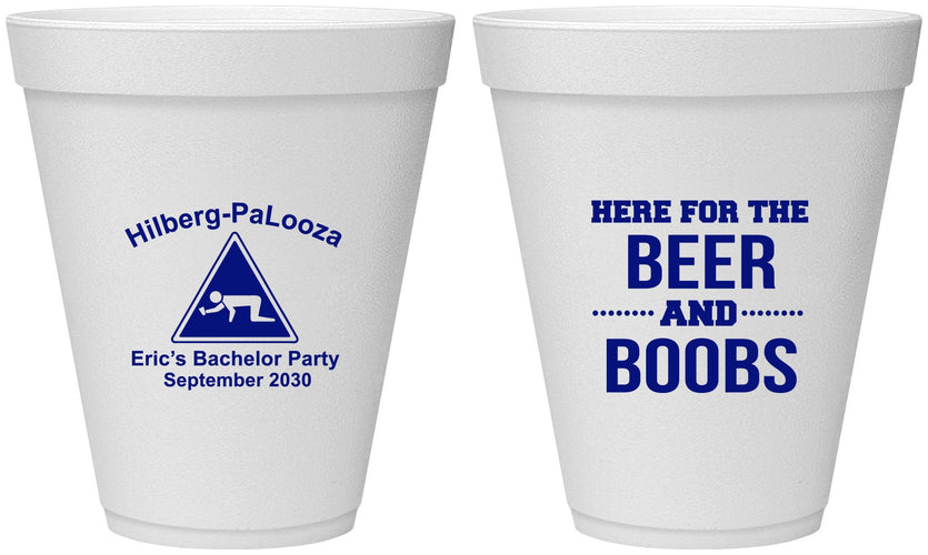 Personalized Bachelor Party 12 oz Foam Cups - Beer And Boobs | 40040