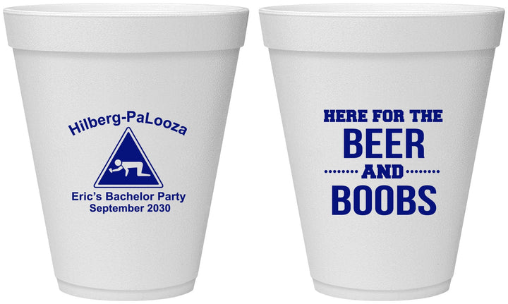 Personalized Bachelor Party 12 oz Foam Cups - Beer And Boobs | 40040