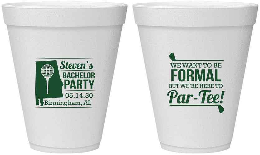 Personalized Bachelor Party 12 oz Foam Cups - Golf Par Tee | 40043