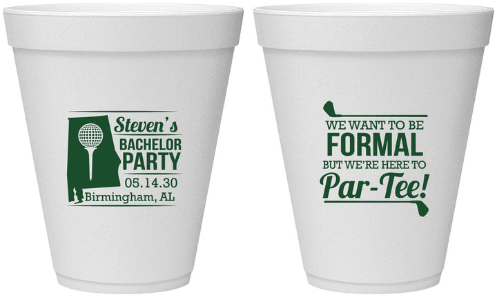 Personalized Bachelor Party 12 oz Foam Cups - Golf Par Tee | 40043