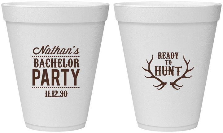 Personalized Bachelor Party 12 oz Foam Cups - Ready To Hunt | 40044