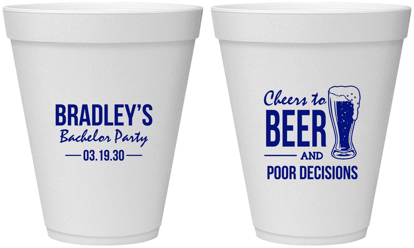 Personalized Bachelor Party 12 oz Foam Cups - Beer Pour Decisions | 40045