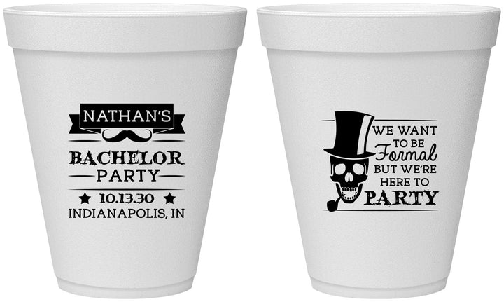 Personalized Bachelor Party 12 oz Foam Cups - Formal Skeleton | 40048