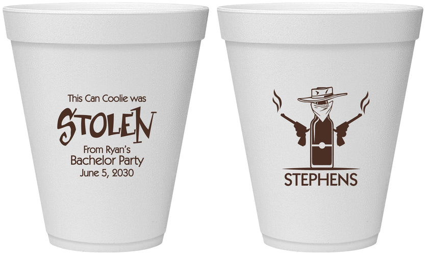 Personalized Bachelor Party 12 oz Foam Cups - Stolen | 40049