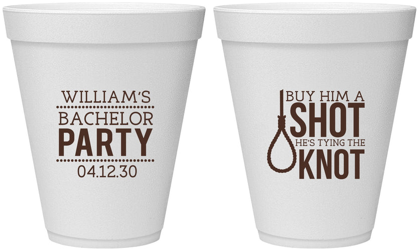 Personalized Bachelor Party 12 oz Foam Cups - Buy Him A Shot | 40051