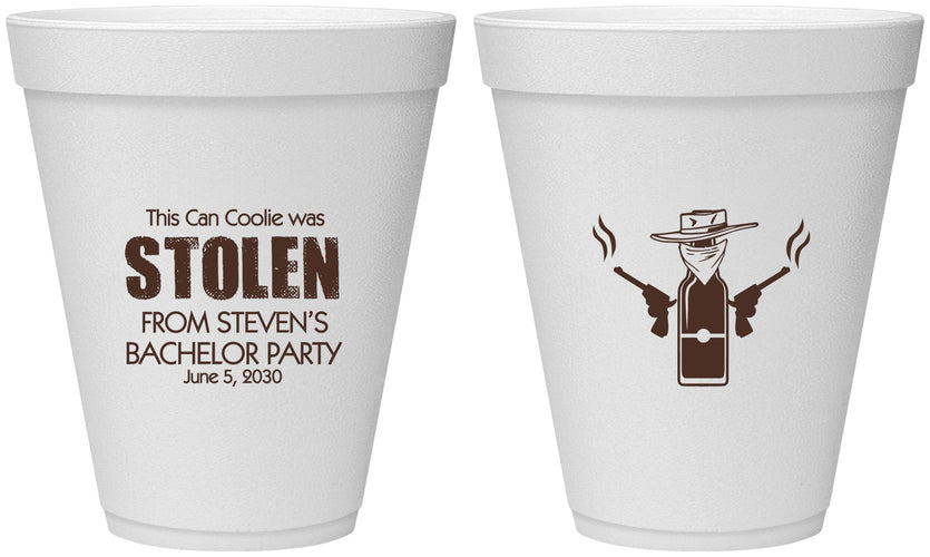 Personalized Bachelor Party 12 oz Foam Cups - Stolen | 40053