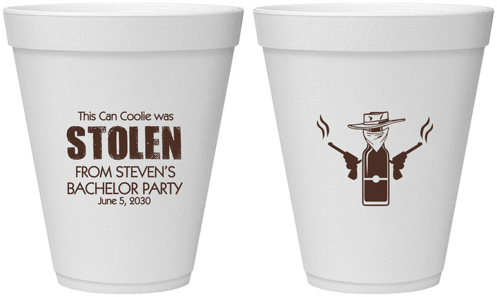 Personalized Bachelor Party 12 oz Foam Cups - Stolen | 40053