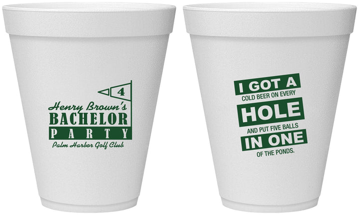 Personalized Bachelor Party 12 oz Foam Cups - Golf | 40055
