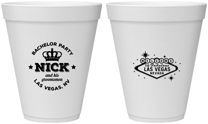 Personalized Bachelor Party 12 oz Foam Cups - Last Vegas | 40059