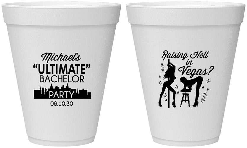 Personalized Bachelor Party 12 oz Foam Cups - Last Vegas | 40062