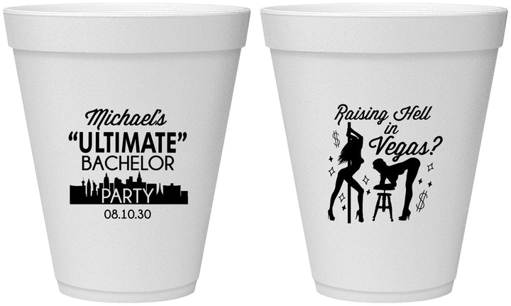 Personalized Bachelor Party 12 oz Foam Cups - Last Vegas | 40062