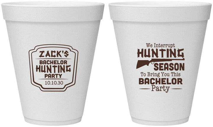 Personalized Bachelor Party 12 oz Foam Cups - Hunting Season | 40063