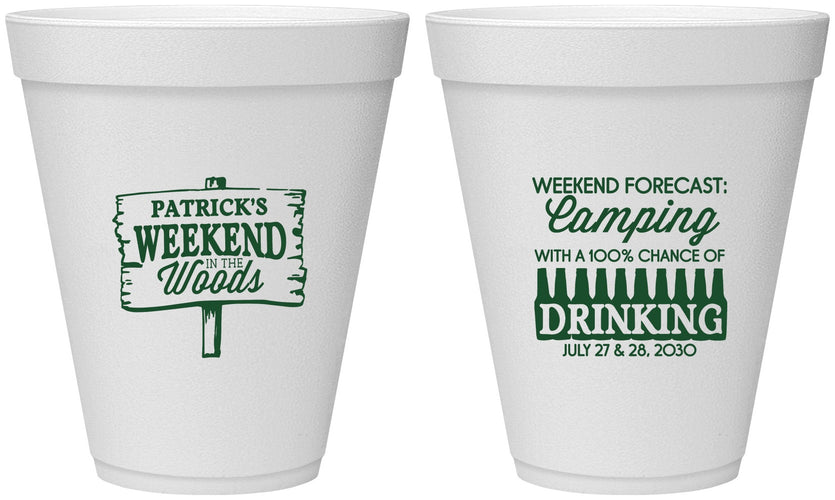 Personalized Bachelor Party 12 oz Foam Cups - Camping | 40064