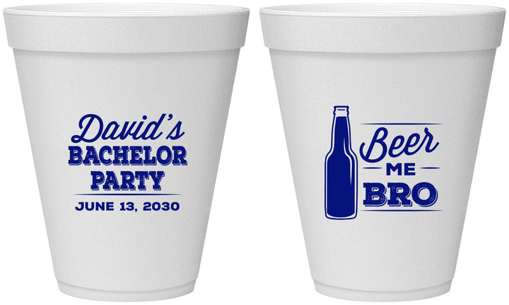 Personalized Bachelor Party 12 oz Foam Cups - Beer Me Bro | 40071