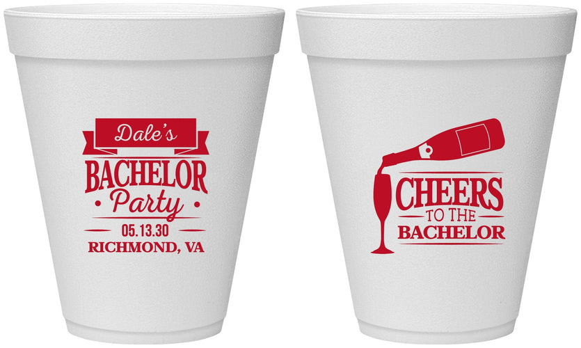 Personalized Bachelor Party 12 oz Foam Cups - Cheers | 40072