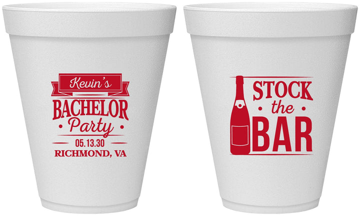 Personalized Bachelor Party 12 oz Foam Cups - Stock The Bar | 40073