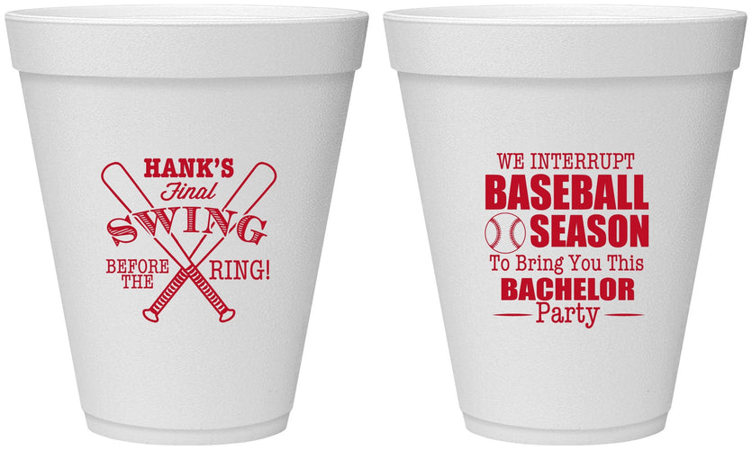 Personalized Bachelor Party 12 oz Foam Cups - Baseball | 40075