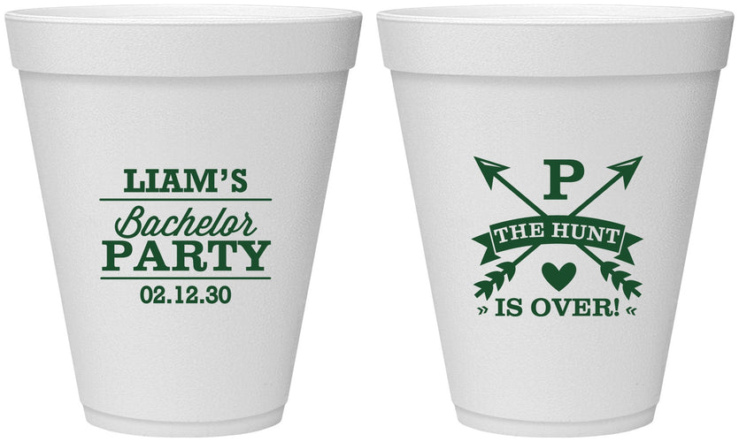 Personalized Bachelor Party 12 oz Foam Cups - Hunt Is Over | 40082