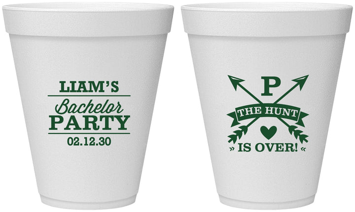 Personalized Bachelor Party 12 oz Foam Cups - Hunt Is Over | 40082