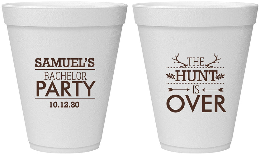 Personalized Bachelor Party 12 oz Foam Cups - Hunt Is Over | 40084