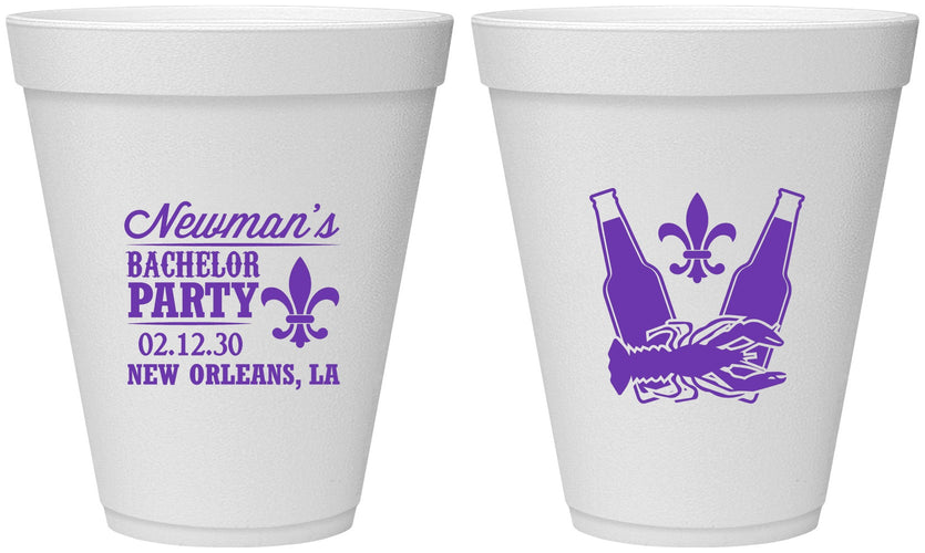 Personalized Bachelor Party 12 oz Foam Cups - Mardi Gras | 40085