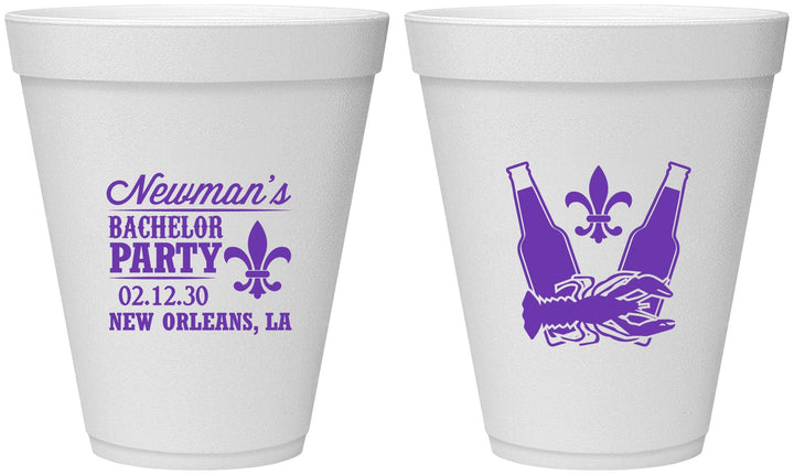 Personalized Bachelor Party 12 oz Foam Cups - Mardi Gras | 40085