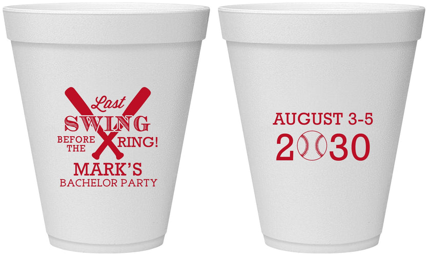 Personalized Bachelor Party 12 oz Foam Cups - Baseball | 40086