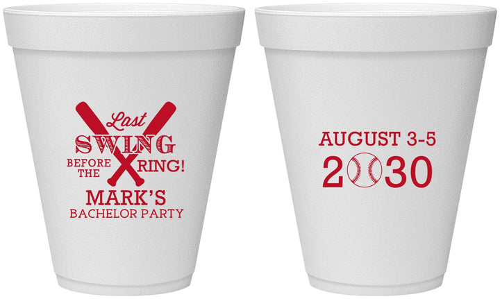 Personalized Bachelor Party 12 oz Foam Cups - Baseball | 40086