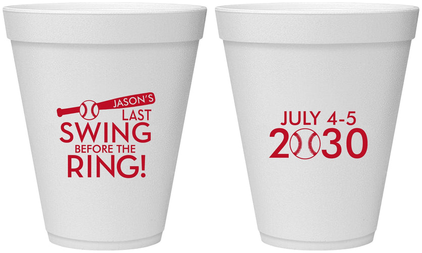 Personalized Bachelor Party 12 oz Foam Cups - Baseball | 40087
