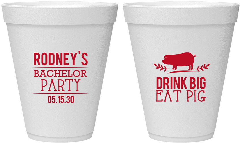Personalized Bachelor Party 12 oz Foam Cups - Bbq | 40088